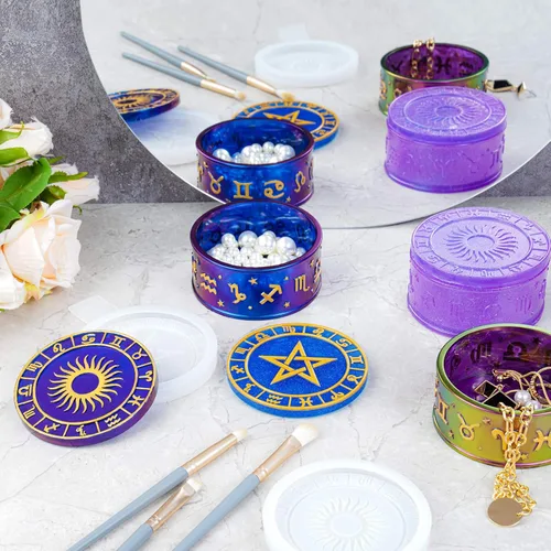 Vista 4 de NiArt Molde de resina de silicona, caja de almacenamiento de constelación, organizador de joyas, tarro de resina epoxi del zodiaco DIY con tapas