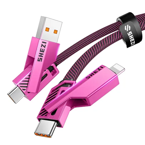 Vista 17 de SHEZI [Actualizado 2.0] 4-en-1 Cable USB C Corto 60W 0.6 Pies Carga Rápida [Sincronización de Datos 480Mbps] Cargador Combo de Cordón Plano Trenzado