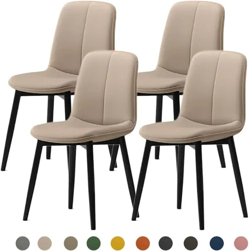 Vista 20 de Juego de sillas de comedor modernas, de piel sintética con asiento tapizado de 1.6 in, patas de acero al carbono de mediados de siglo, silla Beige