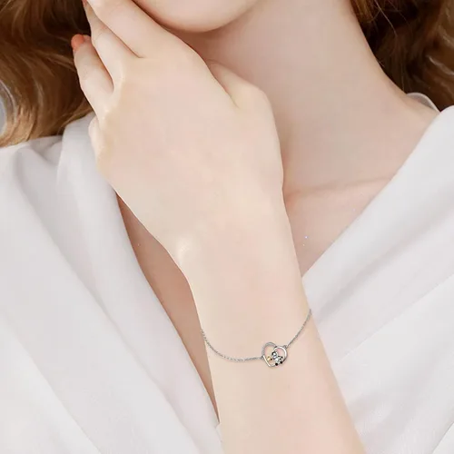 Vista 3 de POPLYKE Pulsera de plata de ley 925 con infinitovacaalacruzcorazón para mamá e hija, joyería de cumpleaños