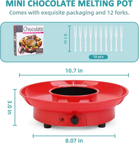 Vista 3 de Mini olla eléctrica de chocolate de 8.79 onzas, juego de fondue para fundir con 4 tenedores, bonita fuente de fondue de chocolate, máquina Rojo