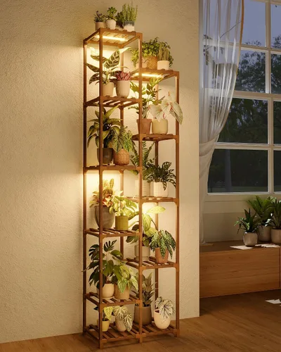 Vista 11 de Bamworld Soporte para plantas para interiores y exteriores, estante grande de metal de 11 niveles para plantas, soportes de flores de varios Negro