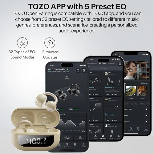 Vista 10 de TOZO OpenEarRing Open Ear Earbuds 40H Bluetooth 5.4 Lightweight Comfort