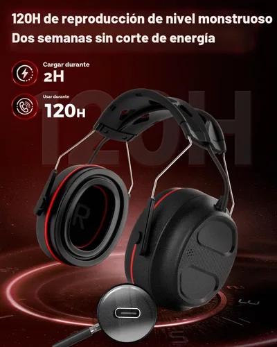Vista 6 de Protección auditiva electrónica con 4 orejeras de amplificación de sonido, orejeras de gel Bluetooth 6.0, 30dB NRR con orejeras recargables de 120