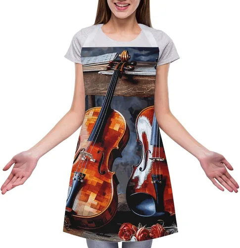 Vista 3 de MUSM Apron for Adults - 27.6 X 31.5 Inch, Heavy-Duty Polyester Aprons with Two Large Pockets, Waterproof Violin And Cello Kitchen Apron for Cooking