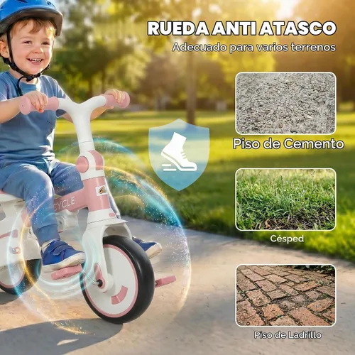 Vista 16 de Qaba 7 en 1 triciclo cochecito plegable bicicleta para niños pequeños 1-5 Rosa