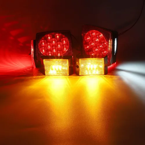 Vista 2 de Partsam Kit de luces traseras LED cuadradas impermeables de 12 V, lente transparente, color rojo, parada de freno, señal de giro, luces