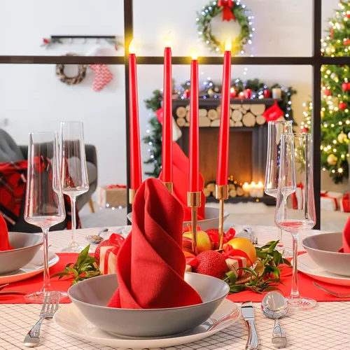 Vista 7 de Enhon 8 velas cónicas sin llama rojas de Navidad de 10 pulgadas LED Rojo