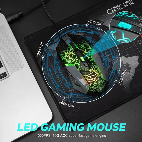 Vista 6 de CHONCHOW Combo de teclado y mouse para juegos con retroiluminación LED de 104 teclas de tamaño completo, luz de teclado con cable USB, sensación