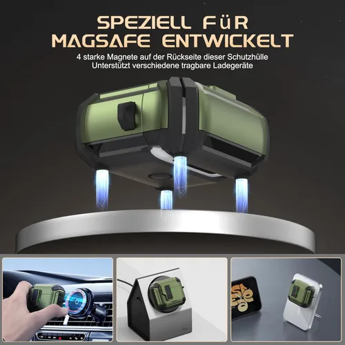 Vista 2 de Maxjoy Funda protectora para AirPods 4 2024, funda protectora para AirPods de 4ª generación con bloqueo automático, compatible con MagSafe Verde