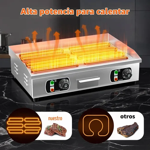 Vista 4 de Plancha eléctrica comercial de 29 pulgadas, parrilla de 110 V 3000 W, parrilla de placa caliente de parrilla plana, control termostático ajustable