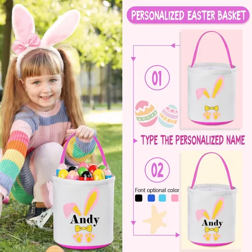 Vista 2 de Jocidea - Regalos de Pascua personalizados para niños, cesta de Pascua personalizada para niños, cesta de Pascua de peluche, cesta de Pascua