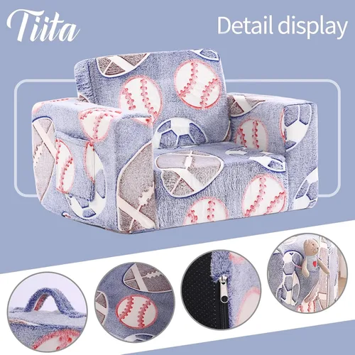 Vista 4 de Tiita Sofá para Niños, Silla Sofá para Niños 2 en 1, Sofá Convertible para Niños Pequeños a Tumbona, Sofá de Bebé Desplegable, Cama Silla