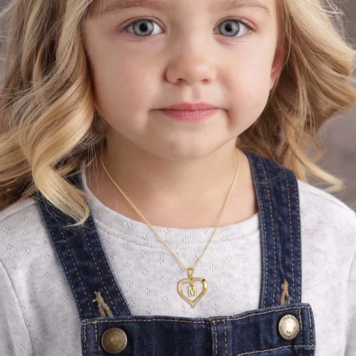 Vista 3 de Collar con inicial de corazón para mujer, chapado en oro de 14 quilates, collar con dije de corazón con circonita cúbica, delicado collar con dije