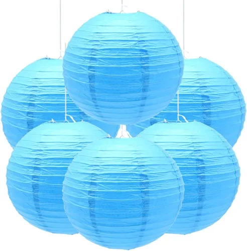 Vista 13 de 6 linternas de papel decorativas redondas colgantes