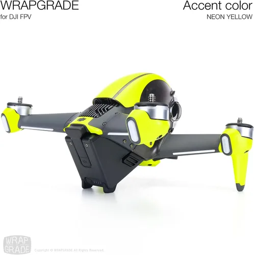 Vista 5 de WRAPGRADE Skin compatible con DJI FPV Color de acento (Amarillo NEÓN)
