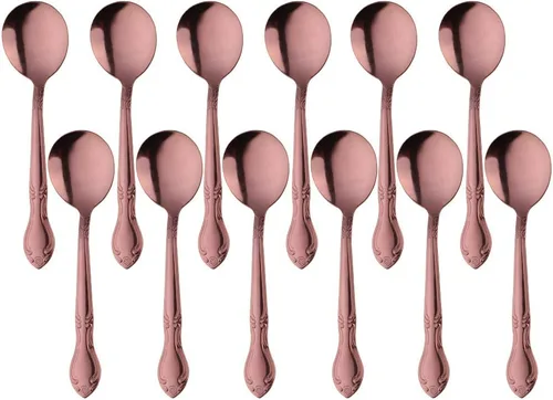 Vista 14 de Cucharas de sopa, cucharas redondas de acero inoxidable para caldo con borde de flor, juego de 12 piezas de acero inoxidable para café, azúcar
