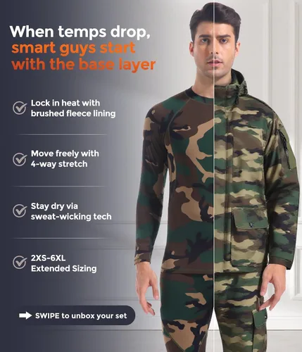 Vista 51 de Conjunto de ropa interior térmica para hombre, ropa interior larga 1#verde militar