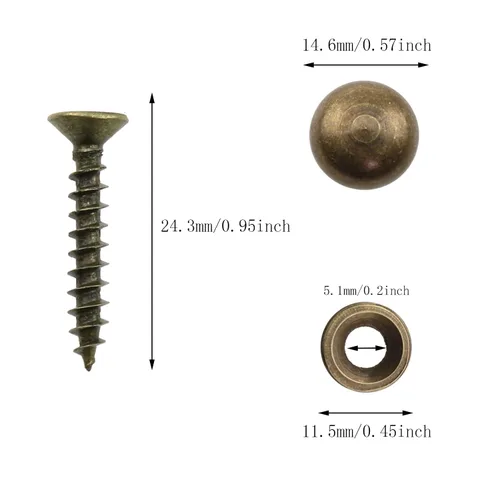 Vista 2 de MEETOOT 8 tornillos decorativos de latón puro con tapas, tornillos autorroscantes de bronce de 0.591 in