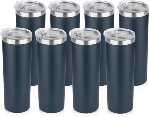 Vista 17 de HASLE OUTFITTERS Juego de vasos delgados de 20 onzas a granel, vasos delgados aislados de acero inoxidable con tapas, tazas de café reutilizables