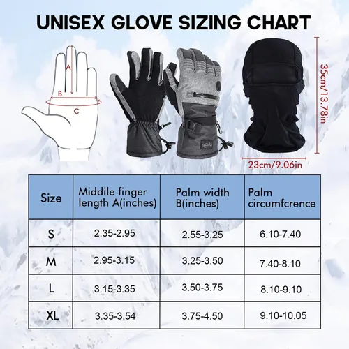 Vista 5 de Guantes de esquí para hombre, guantes de nieve cálidos impermeables y transpirables con pasamontañas para snowboard, moto de nieve en clima frío.