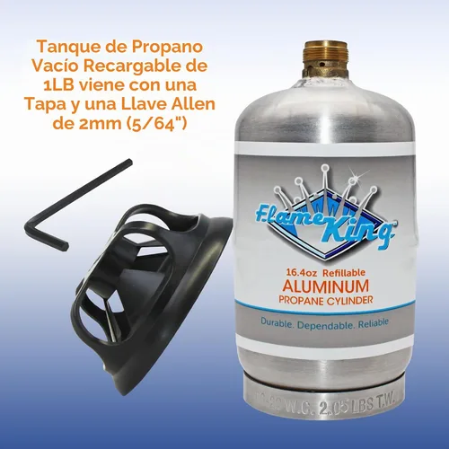 Vista 5 de Flame King Tanque de Cilindro de Propano de Aluminio Vacío de 1LB - Resistente a la Corrosión y Libre de Óxido, Ideal para Acampar y Pequeños