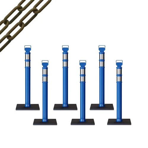 Vista 52 de CCW 6-Pack 45" Delineador Post Kit Kit de 3.0 in collares reflectantes, base de goma de 10 lb (6 postes blancos con cadena negra de 50 pies)