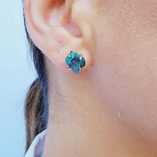 Vista 81 de Aretes de piedra preciosa natural en bruto con oro rosa sobre plata de ley 925, 6 a 0.276 in, regalo de piedra de nacimiento de calidad genuina