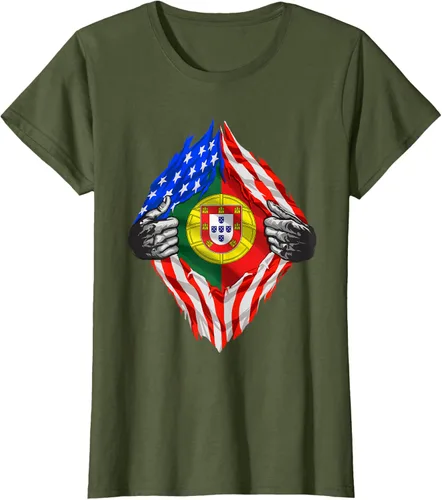 Vista 65 de Camiseta de bandera de Estados Unidos con diseño de raíces portuguesas, Negro, S