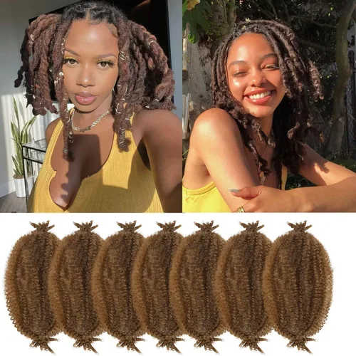 Vista 46 de Cabello para Trenzas Marley Twist de 10 pulgadas Negro 3 Paquetes Cabello Afro Twist Elástico Preseparado para Locs Suaves Cabello Spring Twist