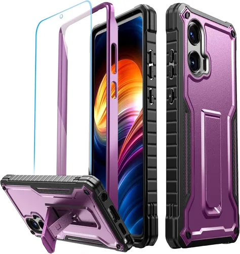 Vista 10 de FITO Funda para Moto G Stylus 5G 2024, doble capa a prueba de golpes, resistente con protector de pantalla, soporte integrado (negro)