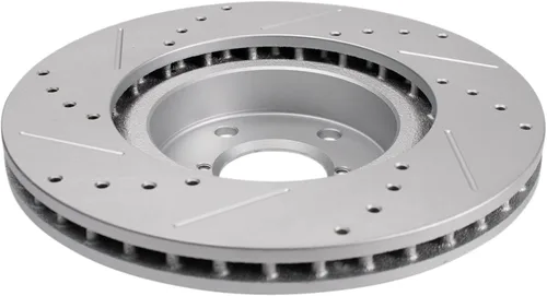 Vista 5 de Juego de rotores de freno de rendimiento delantero, con revestimiento en G de alta calidad, perforados y ranurados compatibles con Subaru Impreza
