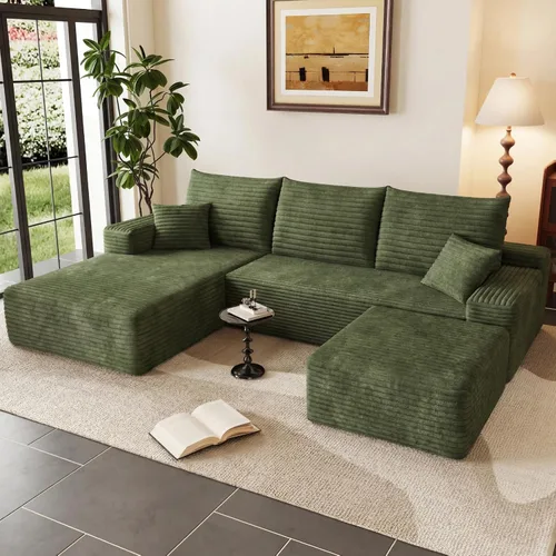 Vista 49 de Sofá modular Cloud de 95 pulgadas con otomana, moderno sofá nube en forma de U con asiento profundo, cómodo sofá de pana de 3 plazas, sofá de espuma