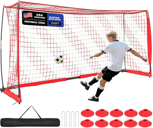 Vista 9 de Portería de fútbol, portería de fútbol de 12 x 6 pies para patio trasero, red de fútbol portátil para entrenamiento de práctica al aire libre