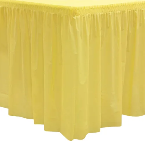 Vista 22 de Party Essentials Falda de mesa de plástico desechable resistente, 1 unidad, 29 pulgadas de ancho x 14 pies (168 pulgadas) de largo, amarillo