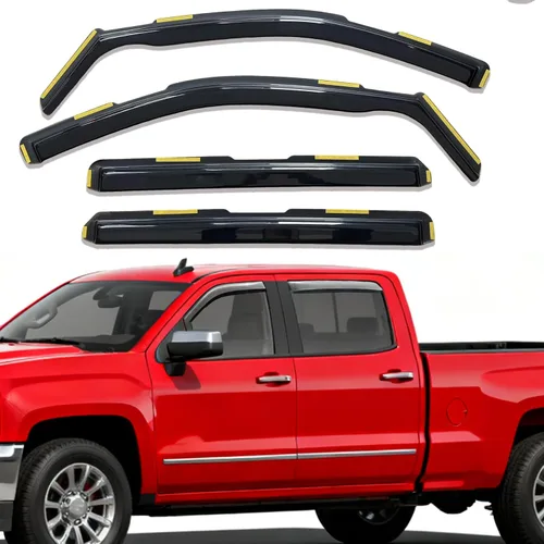 Vista 50 de Deflectores de ventana adhesivos para ventanas laterales y ventilación con viseras para 2015-2018 Chevy Silverado y GMC Sierra 1500 2500HD 3500HD
