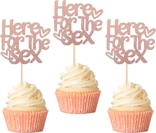 Vista 8 de Rsstarxi Paquete de 24 adornos para cupcakes sexuales, color rosa o azul, para revelación de género, para niños o niñas, temática de revelación