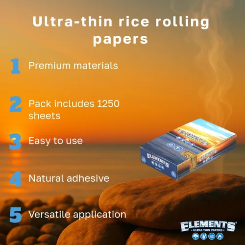 Vista 10 de Elements 1.25 1 1/4 tamaño ultradelgado. Papel de liar de arroz con cierre magnético completo, caja de 25