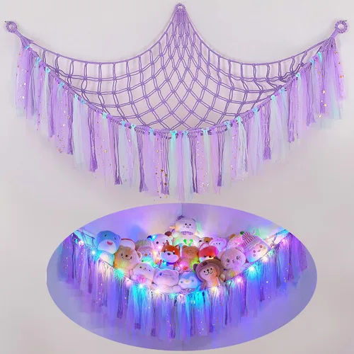 Vista 15 de FIOBEE Red de Animales de Peluche o Hamaca con Luz LED, Hamaca de Juguetes Colgante Organizador de Almacenamiento Soporte para Animales de Peluche
