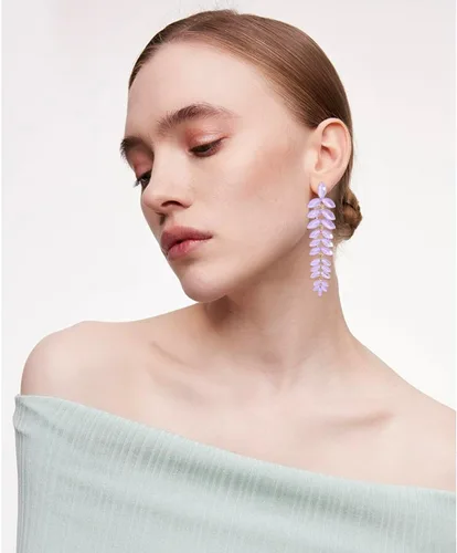 Vista 2 de KELMALL Aretes largos de cristal para mujer, aretes colgantes de hoja de diamantes de imitación