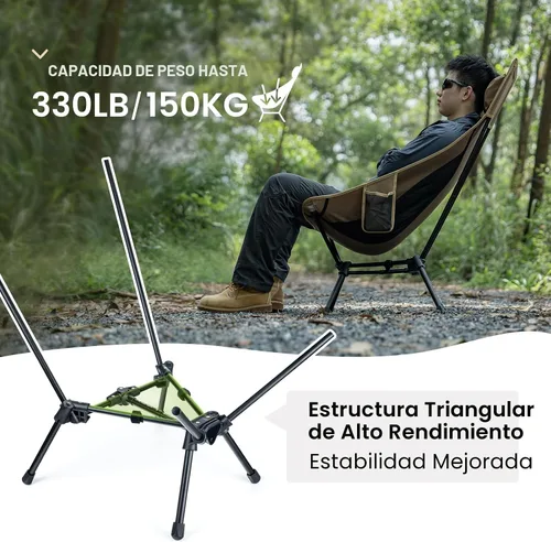 Vista 5 de ONETIGRIS Silla de Camping de Respaldo Alto Tigerblade con Diseño de Almohada, Silla Plegable Cómoda con Asiento Ampliado