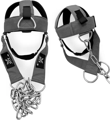 Vista 10 de QTF Arnés de cuello para entrenamiento de levantamiento de pesas, constructor de cuello grueso de neopreno acolchado ajustable para barbilla