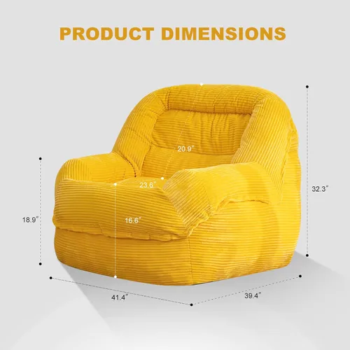 Vista 2 de Silla Puf Gigante con Reposabrazos - Asiento Acogedor de Gran Tamaño para Adultos, Tela de Pana y Relleno de Espuma de Alta Resistencia, Salón Ideal