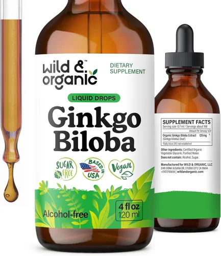 Vista 10 de Wild & Organic Tintura de ginkgo biloba, apoyo para el cerebro y la concentración con suplemento de hoja de ginkgo, tintura de extracto de hierbas