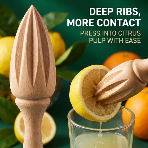 Vista 3 de Exprimidor de cítricos de madera, escariador manual de naranja limón con agarre ergonómico, herramienta exprimidora de frutas duradera