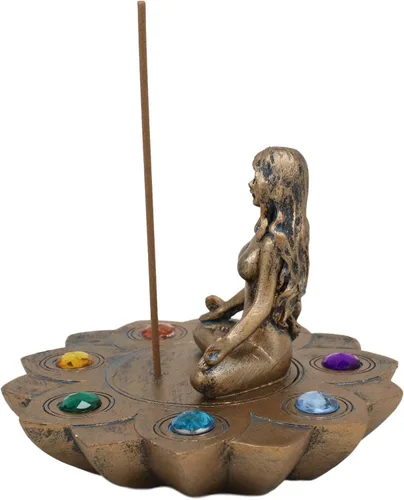 Vista 4 de Ebros Gift Luna sagrada Femenina Triple Diosa Yoga Meditación con Zona de Chakra Cuentas de Color Flor de loto Incienso Soporte para quemador Figura