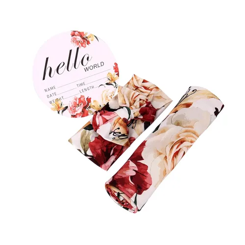 Vista 3 de Galabloomer - Conjunto de cobija con diadema, diseño de flores, para envolver bebé