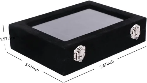 Vista 2 de Organizador de 50 anillos de vidrio de terciopelo para joyería, soporte de exhibición de anillos, caja de almacenamiento, aretes, joyero, caja