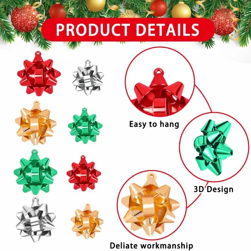 Vista 3 de JOICEE - 24 piezas de dijes de Navidad para hacer joyas, lazos de regalo de cinta metálica de Navidad, dijes para pulsera, collar, aretes Oro