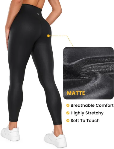 Vista 4 de CRZ YOGA Butterluxe - Leggings de piel sintética mate con cintura cruzada para mujer, 2528 pulgadas, leggings cruzados de cintura alta en V